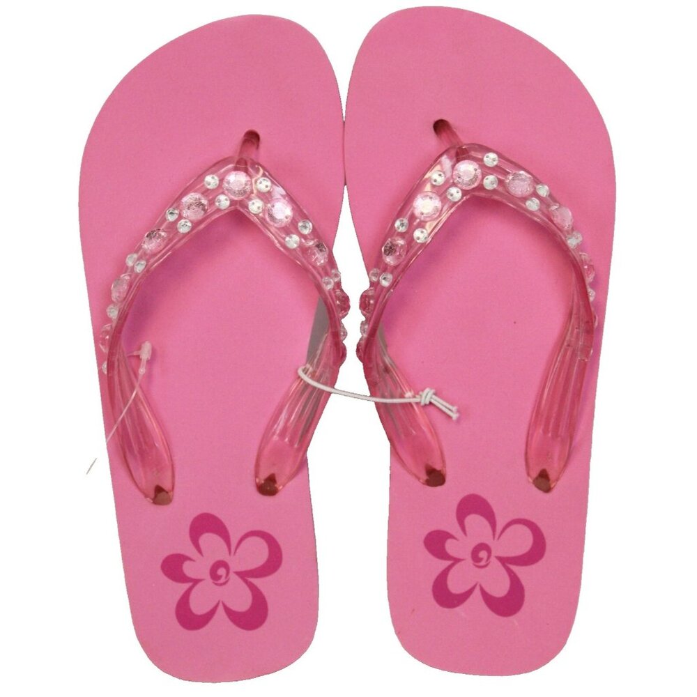 Limited Too Pink Foam Flip Flops sz 3 Girls Rhinestone Straps Summer Beach Pool